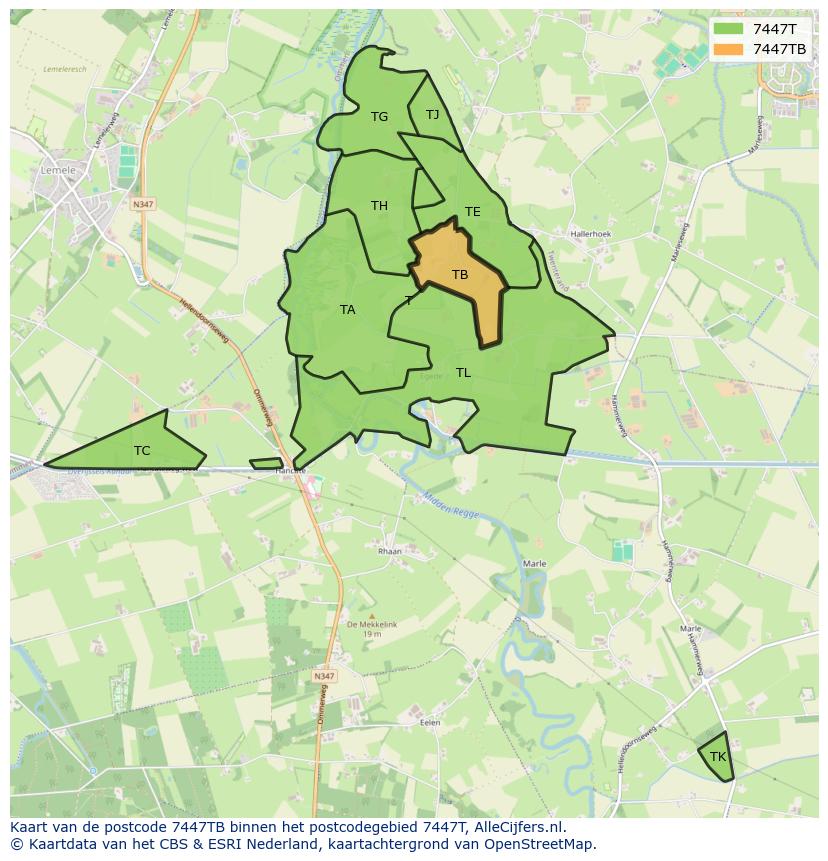 Afbeelding van het postcodegebied 7447 TB op de kaart.
