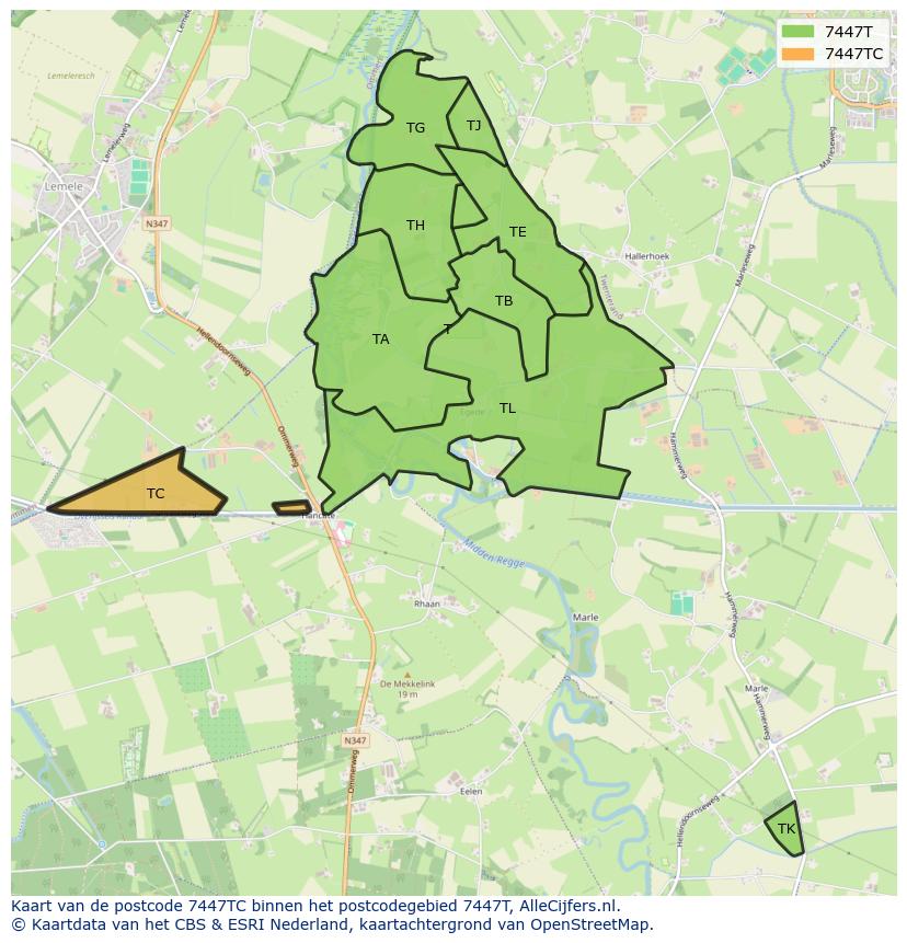 Afbeelding van het postcodegebied 7447 TC op de kaart.