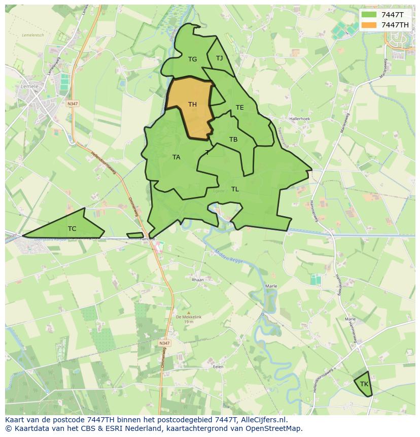 Afbeelding van het postcodegebied 7447 TH op de kaart.