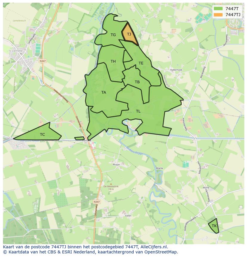 Afbeelding van het postcodegebied 7447 TJ op de kaart.