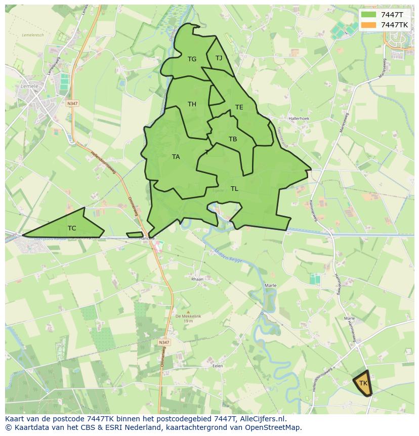 Afbeelding van het postcodegebied 7447 TK op de kaart.