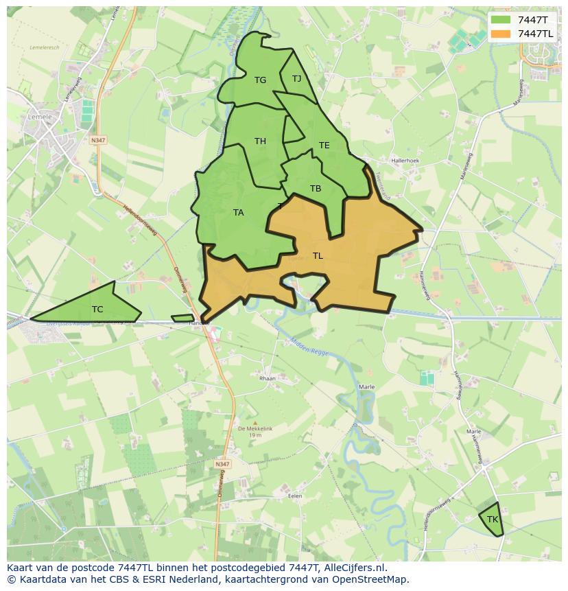 Afbeelding van het postcodegebied 7447 TL op de kaart.