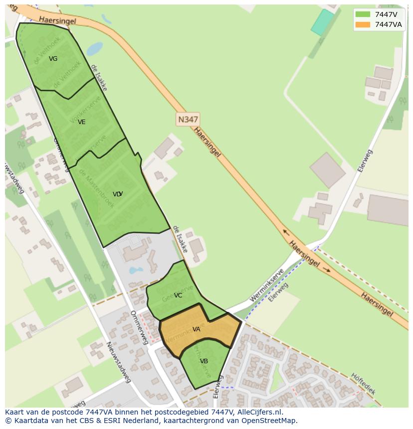 Afbeelding van het postcodegebied 7447 VA op de kaart.