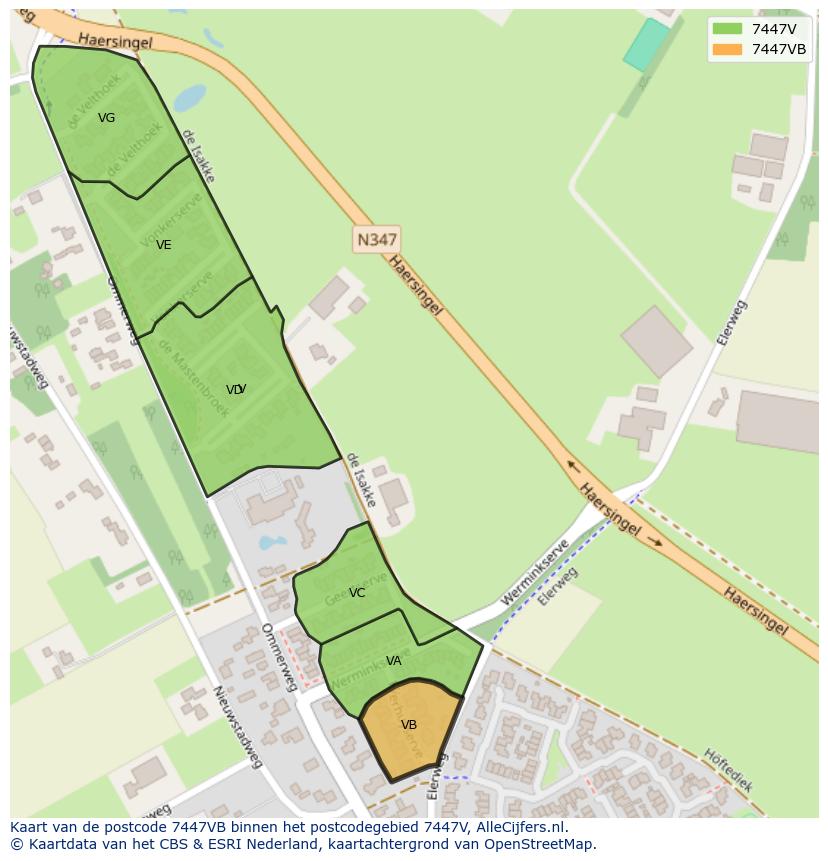 Afbeelding van het postcodegebied 7447 VB op de kaart.