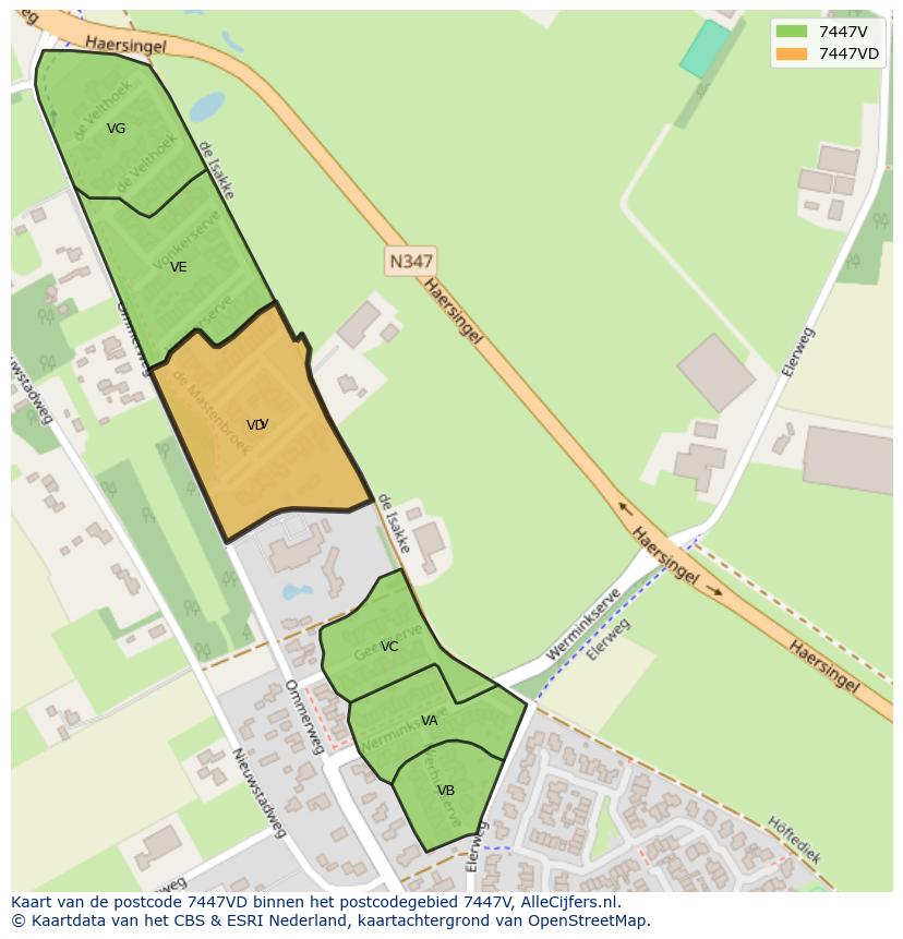 Afbeelding van het postcodegebied 7447 VD op de kaart.