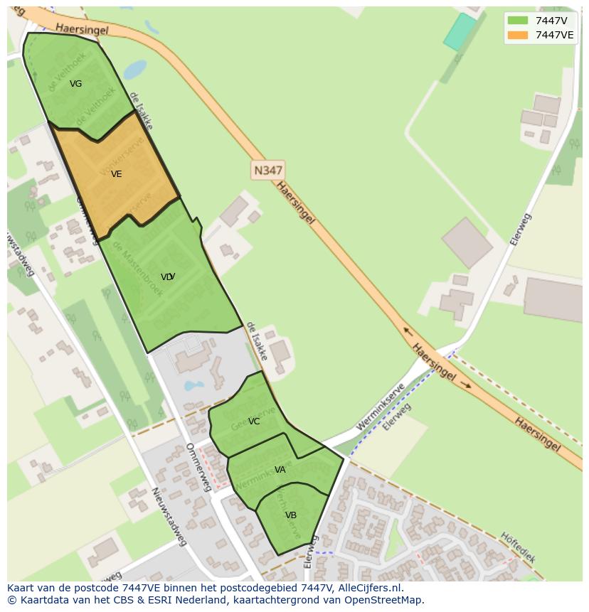 Afbeelding van het postcodegebied 7447 VE op de kaart.