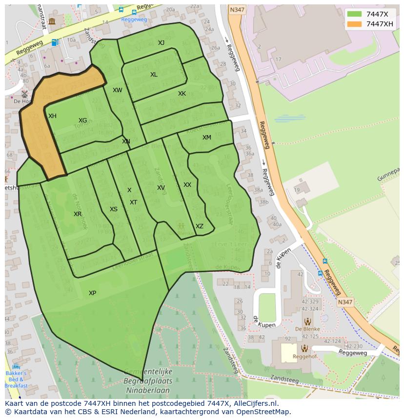 Afbeelding van het postcodegebied 7447 XH op de kaart.