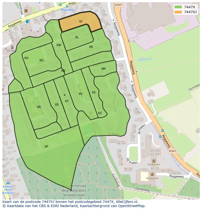 Afbeelding van het postcodegebied 7447 XJ op de kaart.