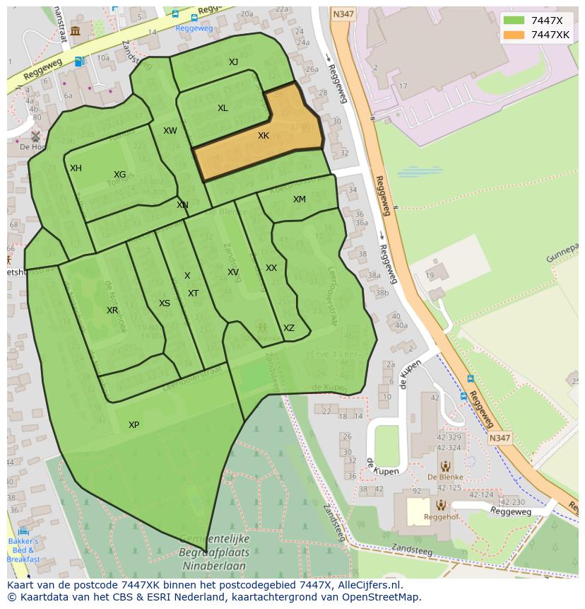Afbeelding van het postcodegebied 7447 XK op de kaart.