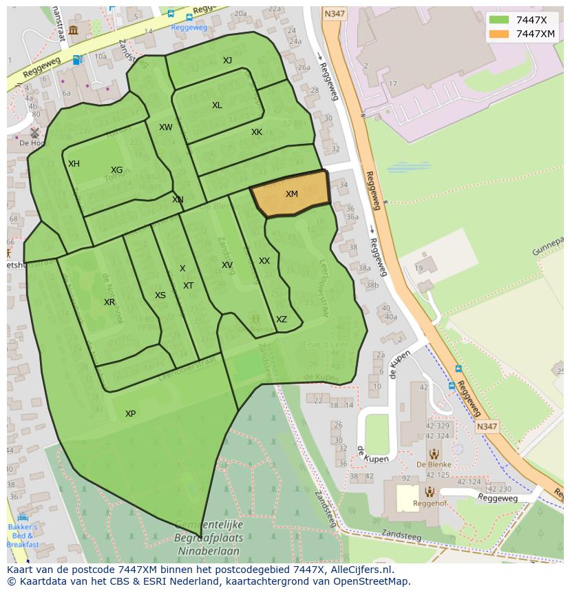 Afbeelding van het postcodegebied 7447 XM op de kaart.