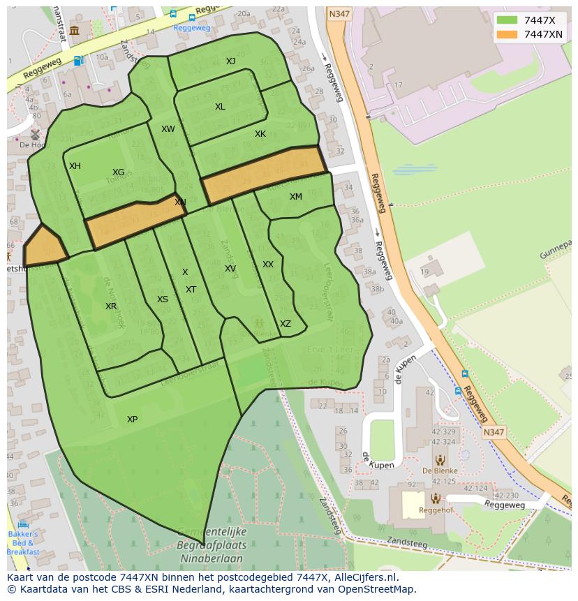 Afbeelding van het postcodegebied 7447 XN op de kaart.
