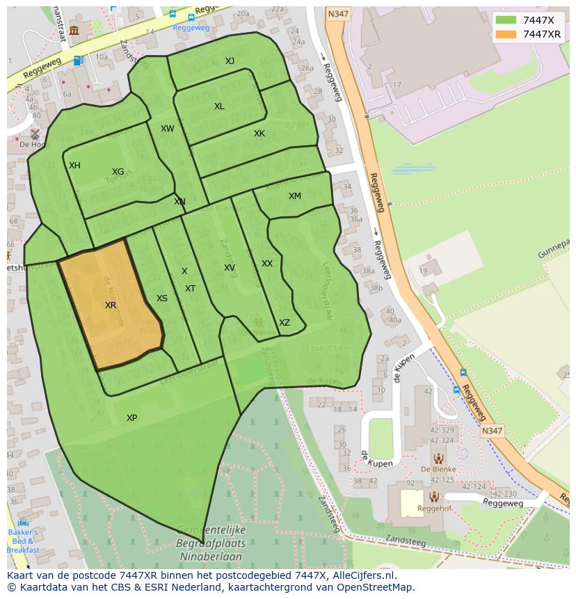Afbeelding van het postcodegebied 7447 XR op de kaart.