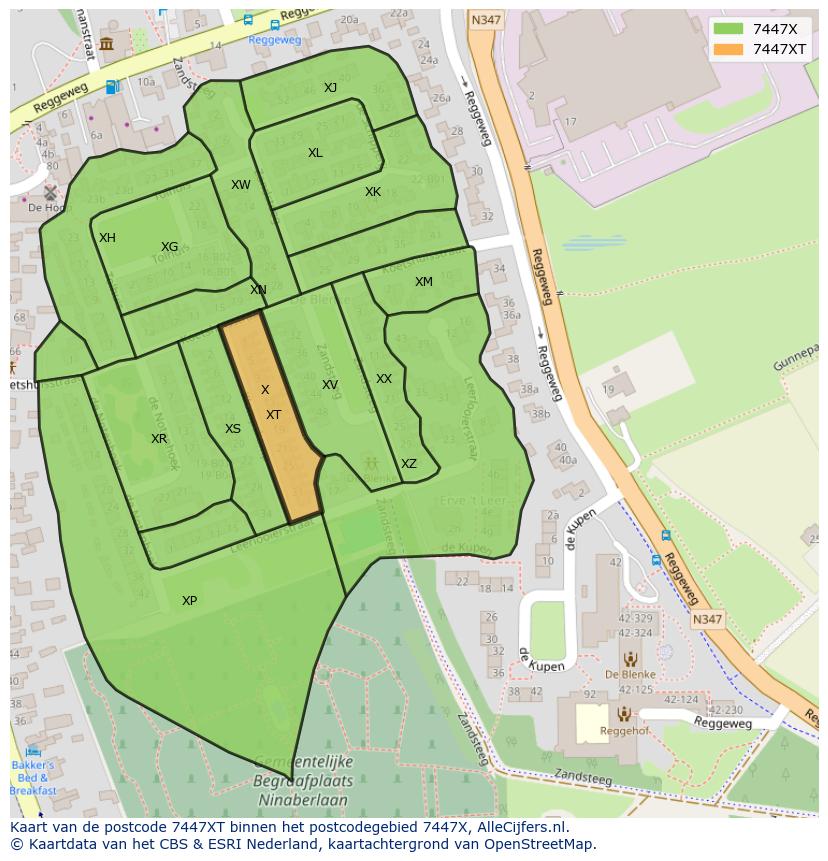 Afbeelding van het postcodegebied 7447 XT op de kaart.