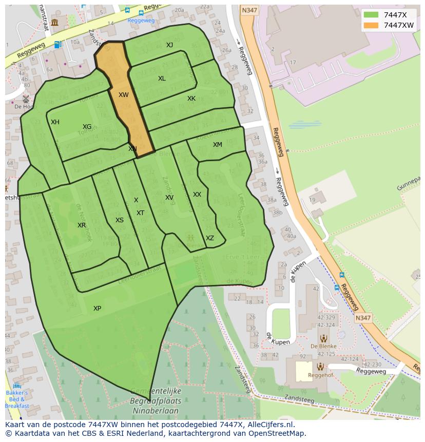 Afbeelding van het postcodegebied 7447 XW op de kaart.