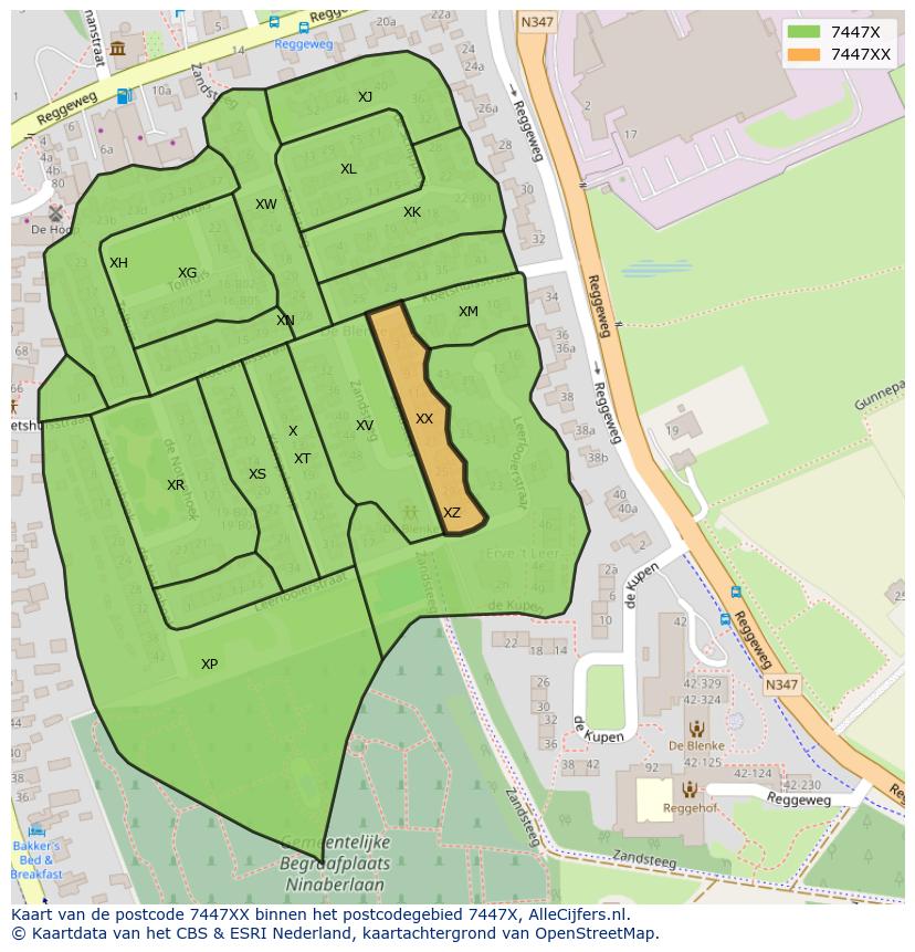 Afbeelding van het postcodegebied 7447 XX op de kaart.