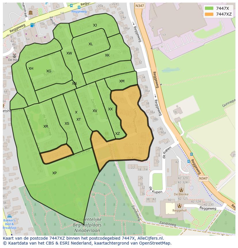 Afbeelding van het postcodegebied 7447 XZ op de kaart.