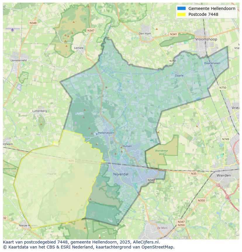Afbeelding van het postcodegebied 7448 op de kaart.