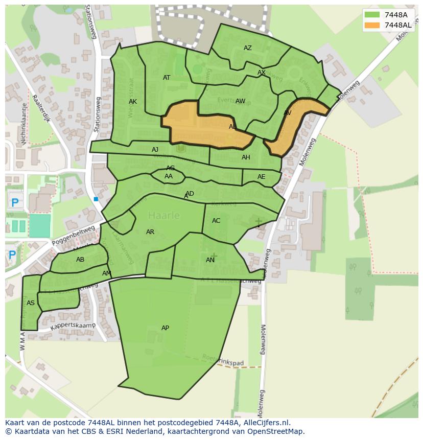 Afbeelding van het postcodegebied 7448 AL op de kaart.