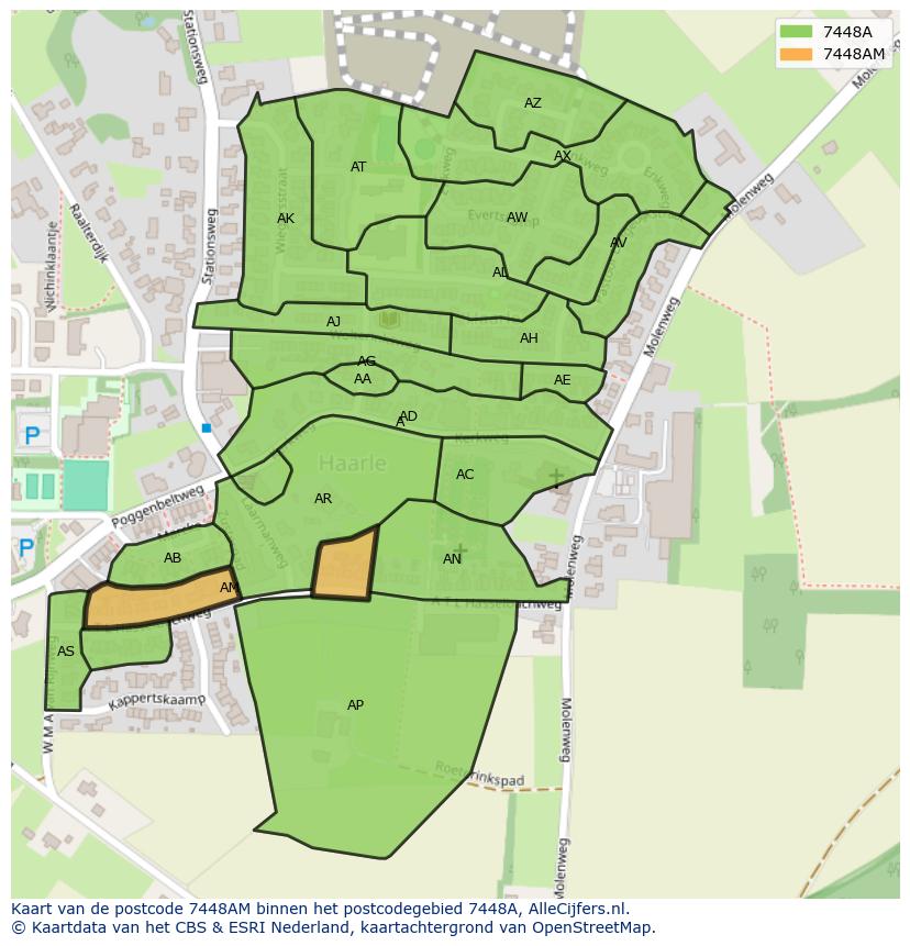 Afbeelding van het postcodegebied 7448 AM op de kaart.
