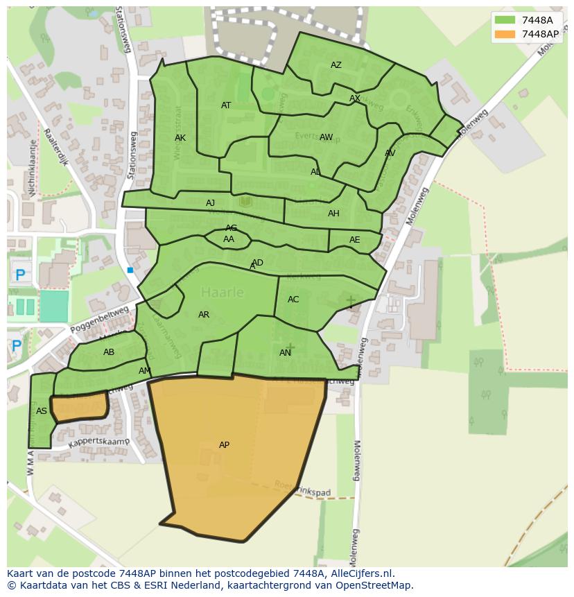 Afbeelding van het postcodegebied 7448 AP op de kaart.