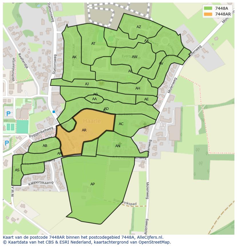 Afbeelding van het postcodegebied 7448 AR op de kaart.