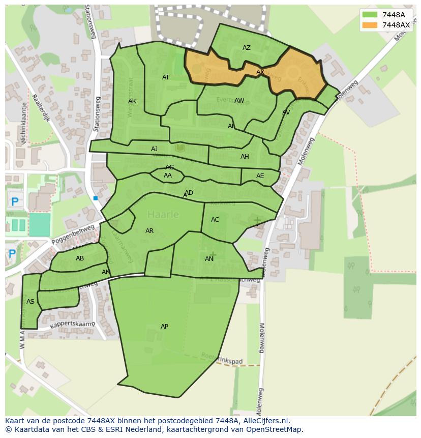 Afbeelding van het postcodegebied 7448 AX op de kaart.