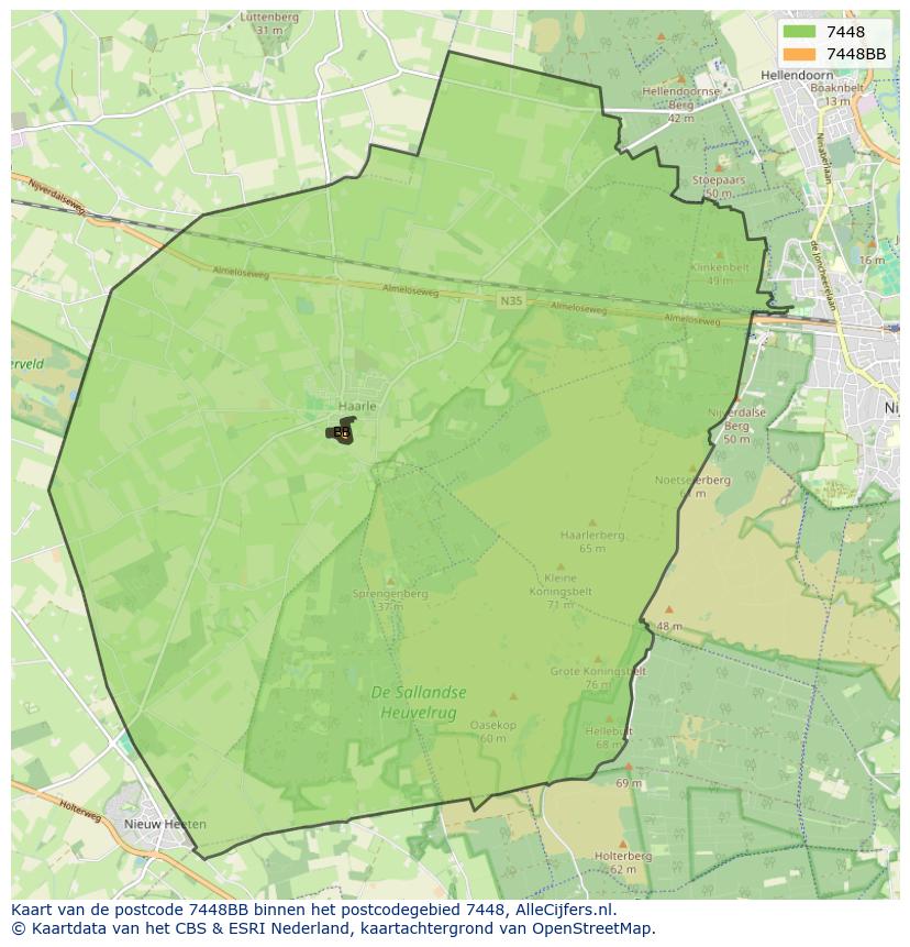 Afbeelding van het postcodegebied 7448 BB op de kaart.