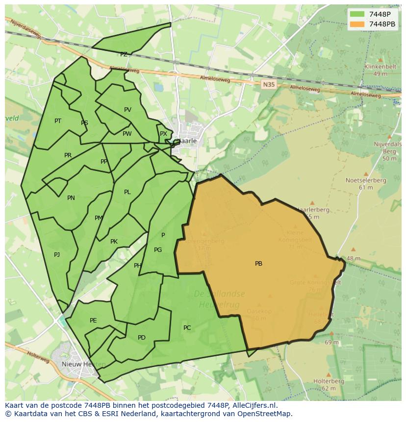 Afbeelding van het postcodegebied 7448 PB op de kaart.
