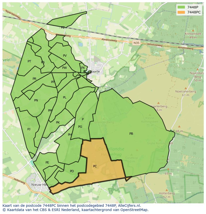 Afbeelding van het postcodegebied 7448 PC op de kaart.