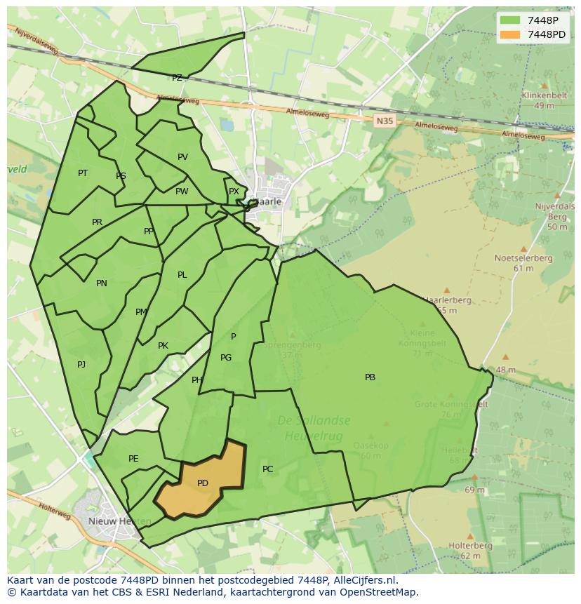 Afbeelding van het postcodegebied 7448 PD op de kaart.