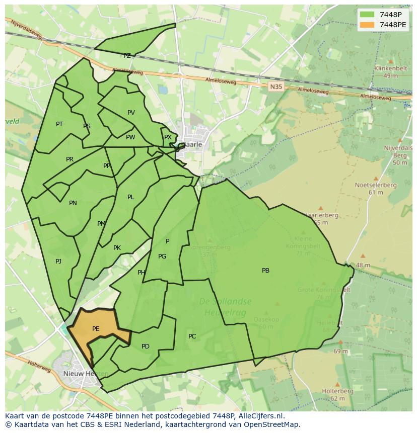 Afbeelding van het postcodegebied 7448 PE op de kaart.