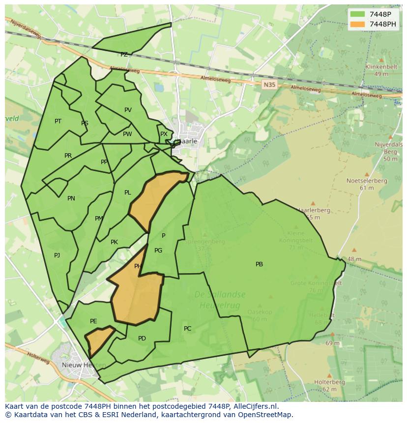 Afbeelding van het postcodegebied 7448 PH op de kaart.