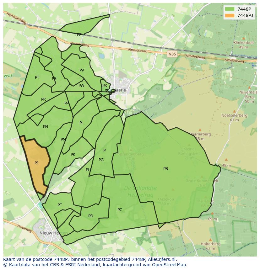 Afbeelding van het postcodegebied 7448 PJ op de kaart.