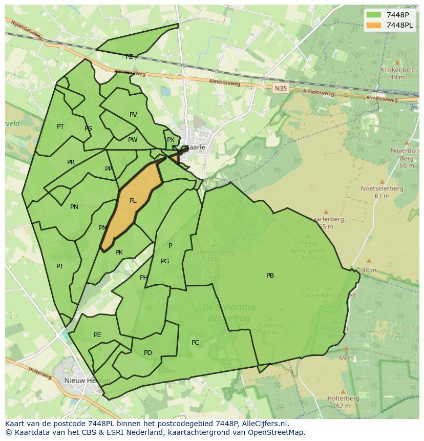 Afbeelding van het postcodegebied 7448 PL op de kaart.