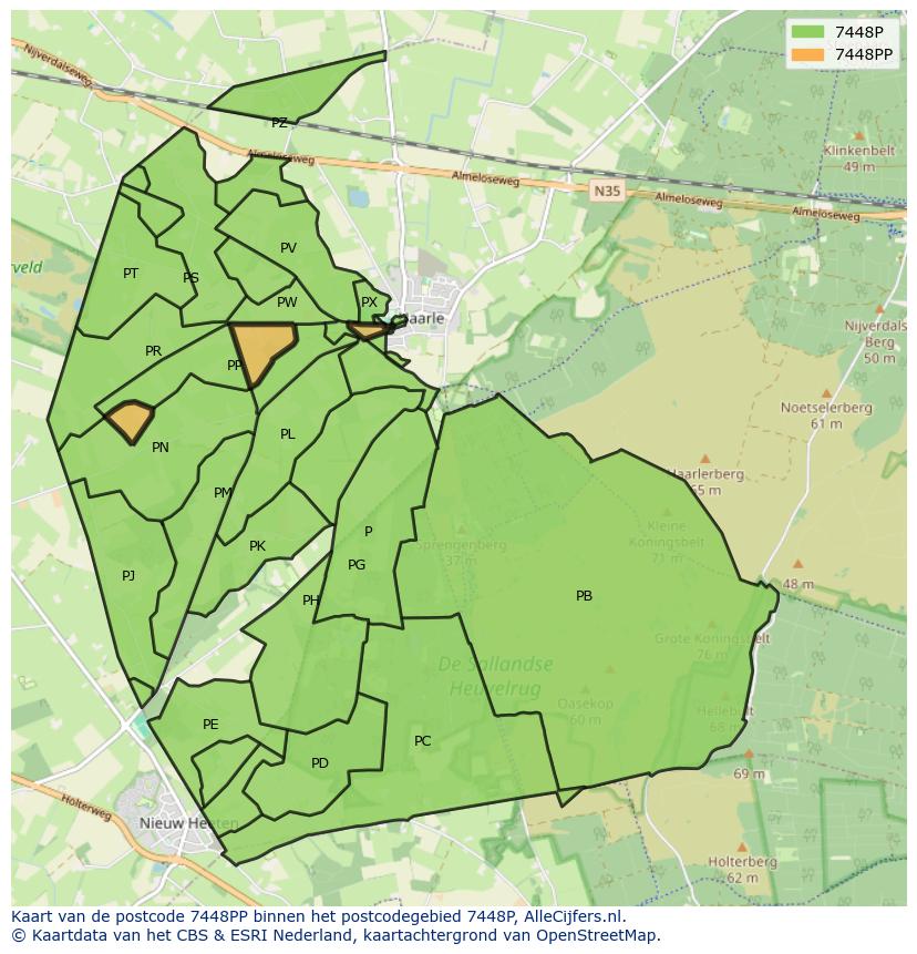 Afbeelding van het postcodegebied 7448 PP op de kaart.