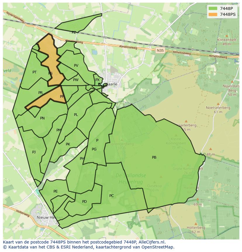 Afbeelding van het postcodegebied 7448 PS op de kaart.