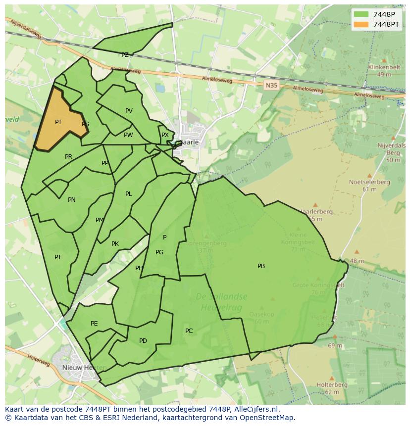 Afbeelding van het postcodegebied 7448 PT op de kaart.