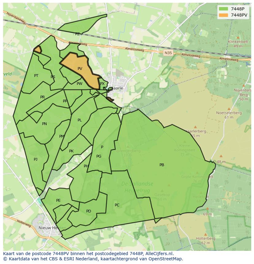 Afbeelding van het postcodegebied 7448 PV op de kaart.