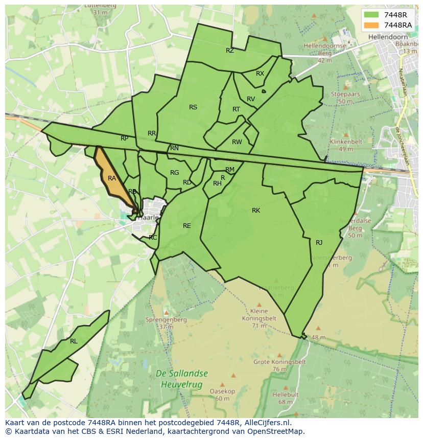 Afbeelding van het postcodegebied 7448 RA op de kaart.