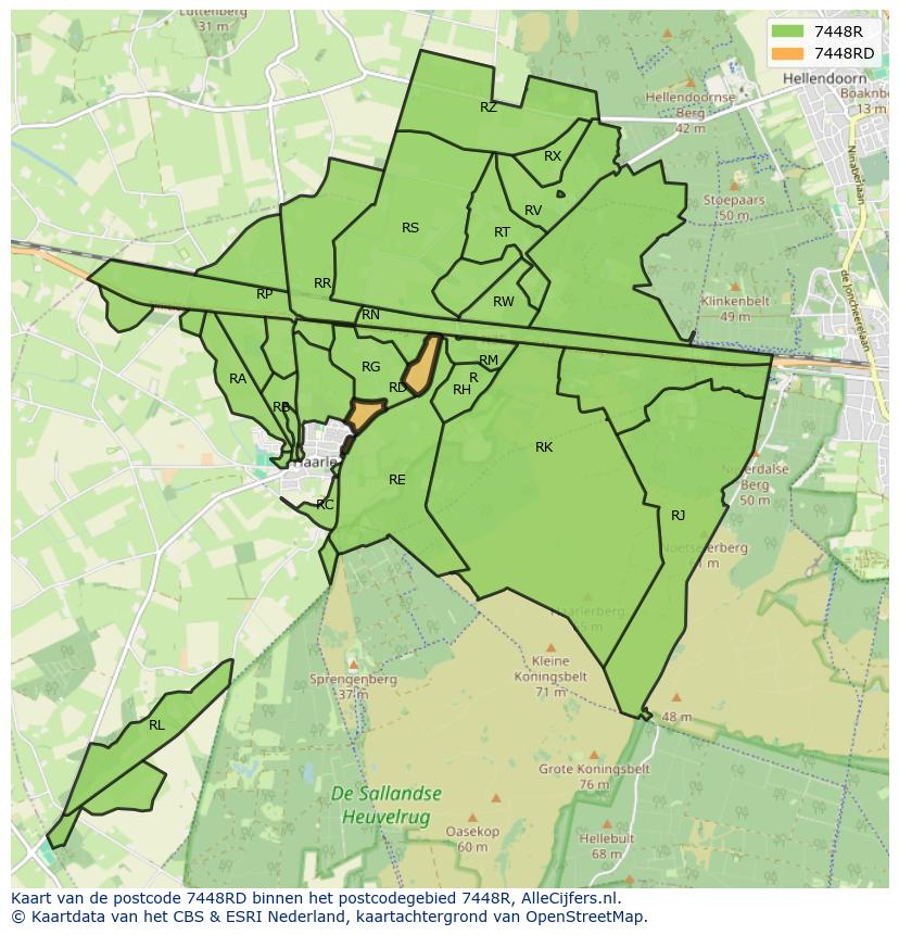 Afbeelding van het postcodegebied 7448 RD op de kaart.