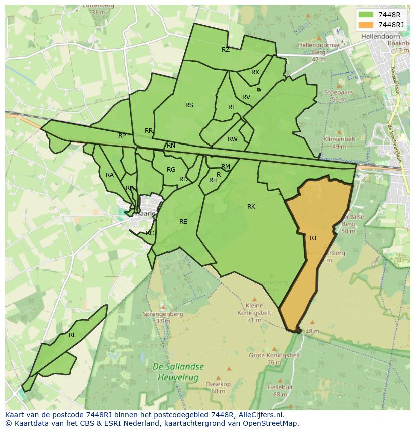 Afbeelding van het postcodegebied 7448 RJ op de kaart.