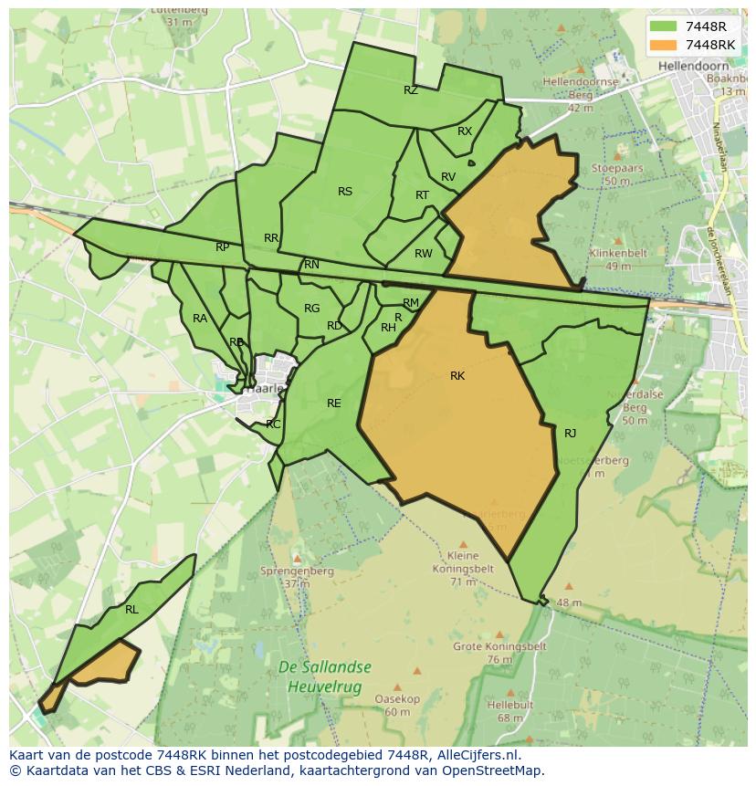 Afbeelding van het postcodegebied 7448 RK op de kaart.