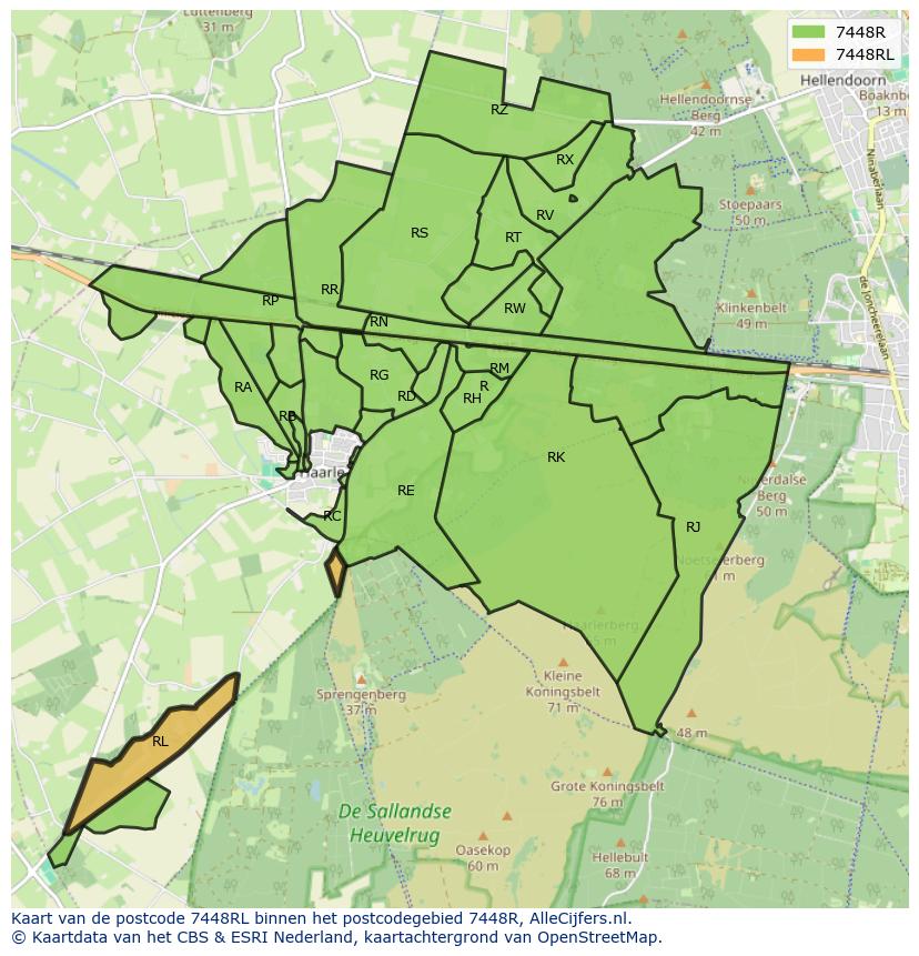 Afbeelding van het postcodegebied 7448 RL op de kaart.