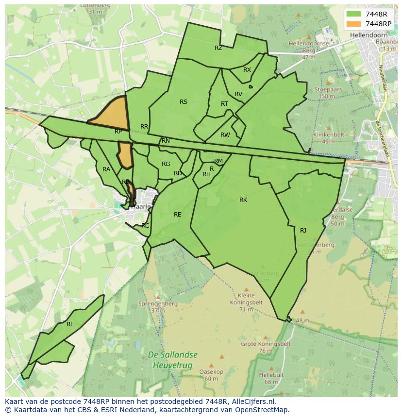 Afbeelding van het postcodegebied 7448 RP op de kaart.