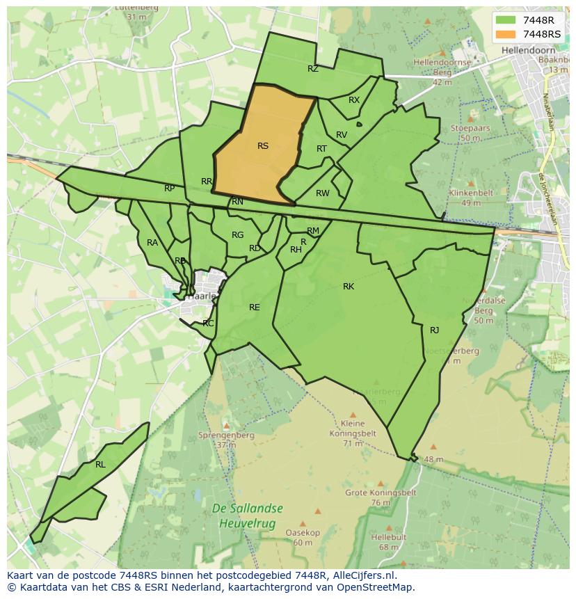 Afbeelding van het postcodegebied 7448 RS op de kaart.