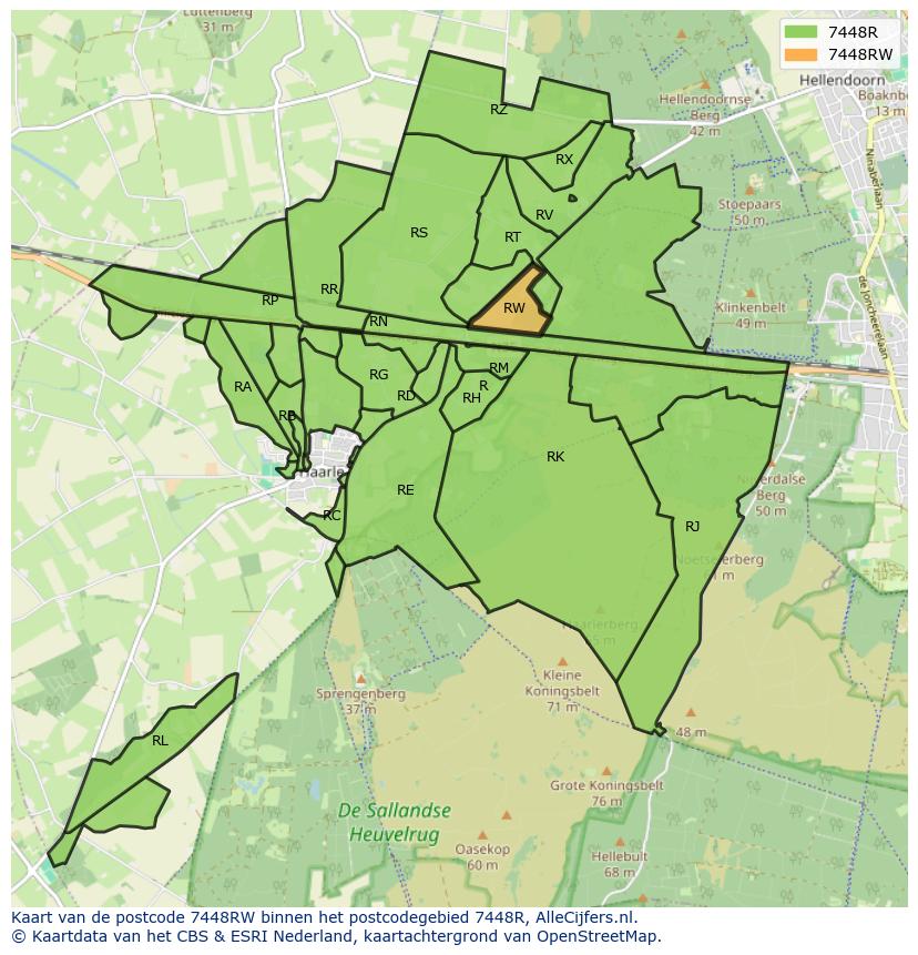 Afbeelding van het postcodegebied 7448 RW op de kaart.