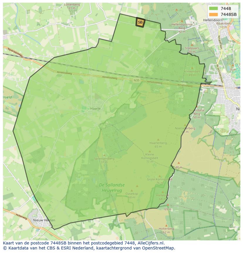 Afbeelding van het postcodegebied 7448 SB op de kaart.