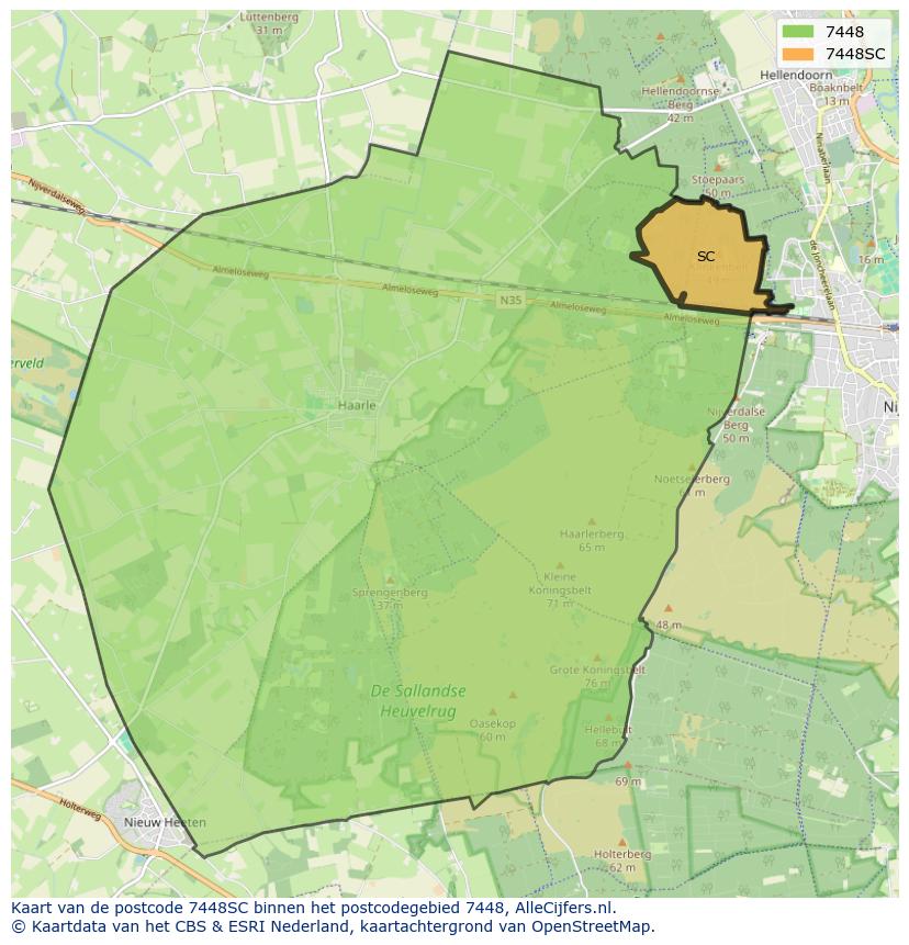 Afbeelding van het postcodegebied 7448 SC op de kaart.