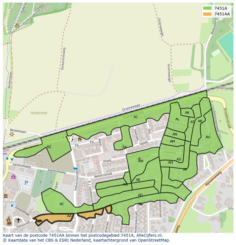 Afbeelding van het postcodegebied 7451 AA op de kaart.