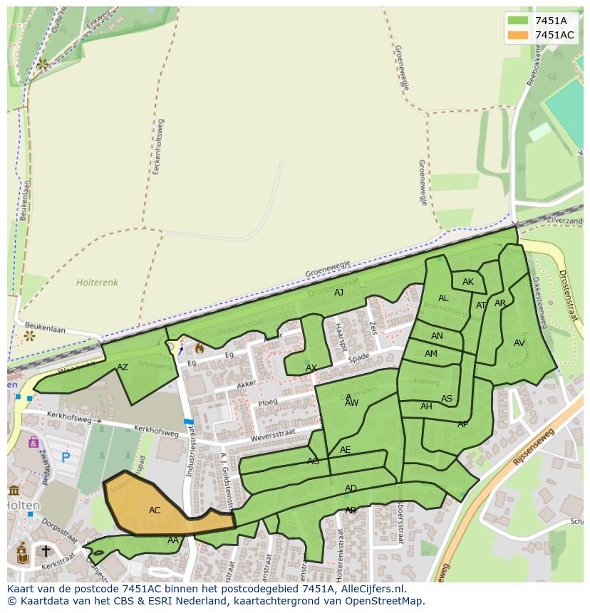 Afbeelding van het postcodegebied 7451 AC op de kaart.